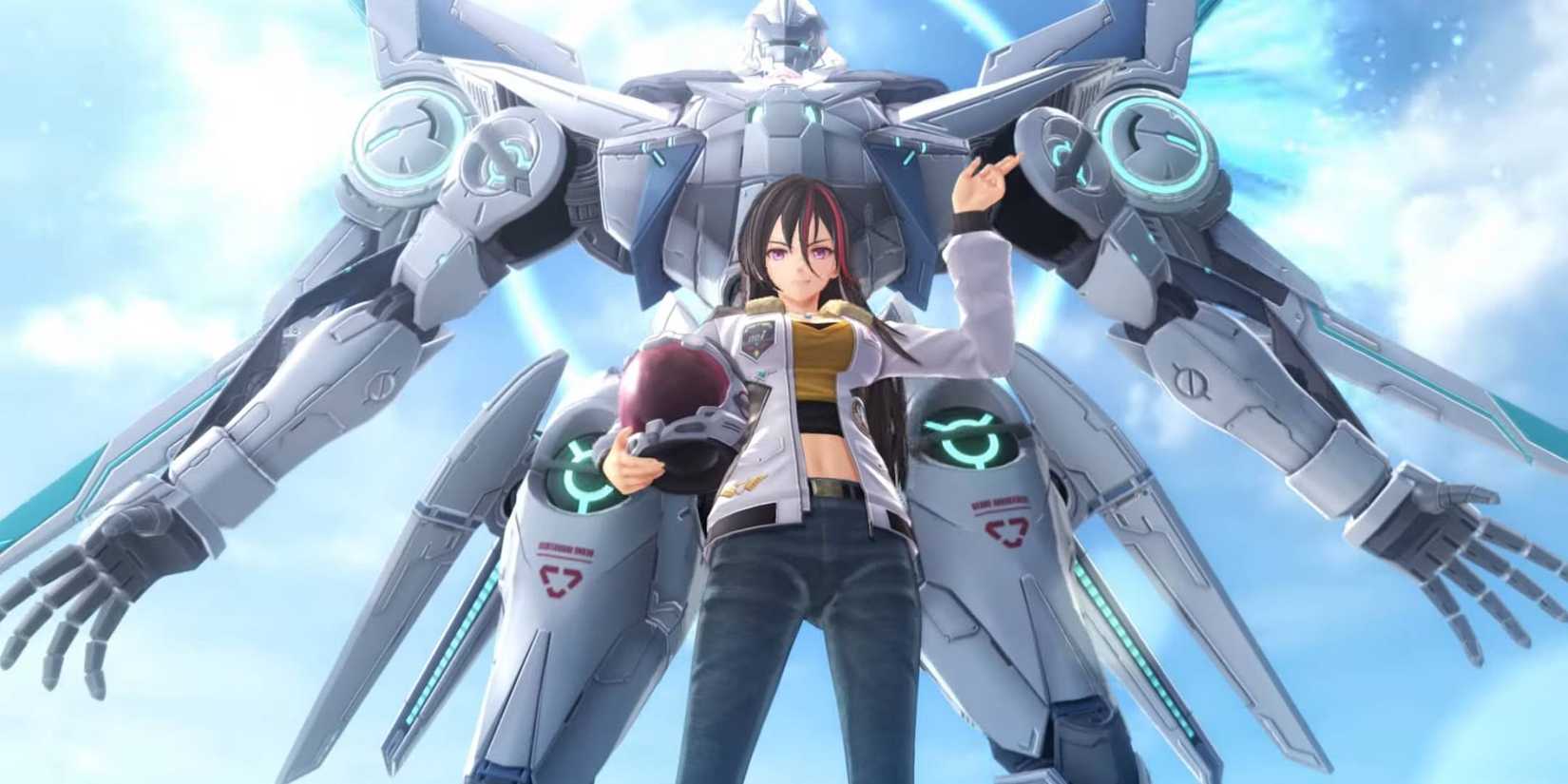 The Legend of Heroes: Trails Beyond the Horizon female character next to a giant mech suit.