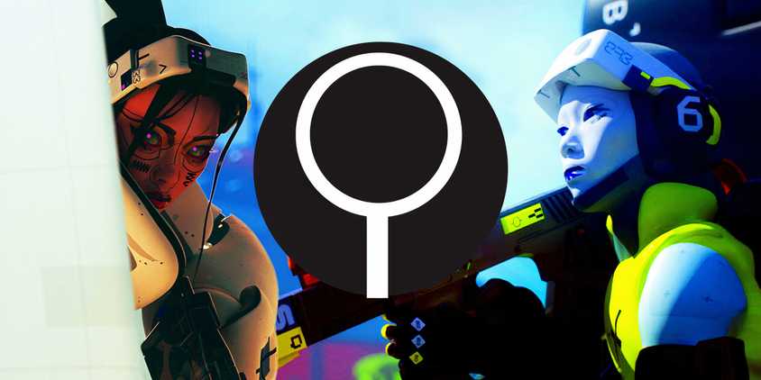 two characters and the logo from bungie video game marathon