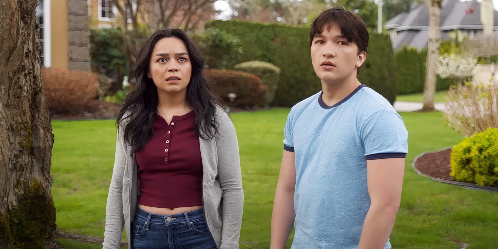 Two Final Destination Bloodlines characters looking at someone