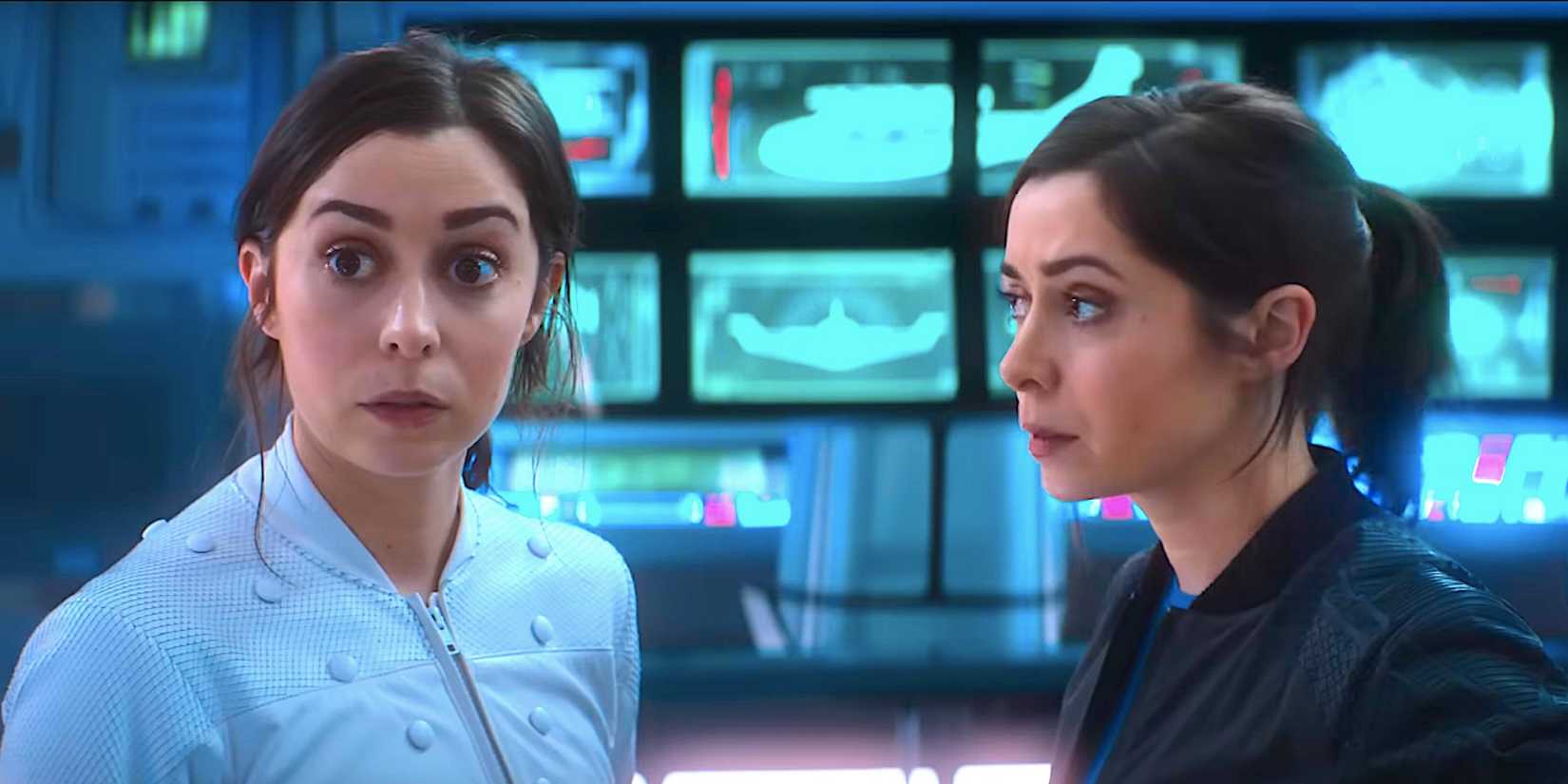 Two versions of Cristin Milioti's Nanette stare at each other on a spaceship from Black Mirror season 7 trailer-1