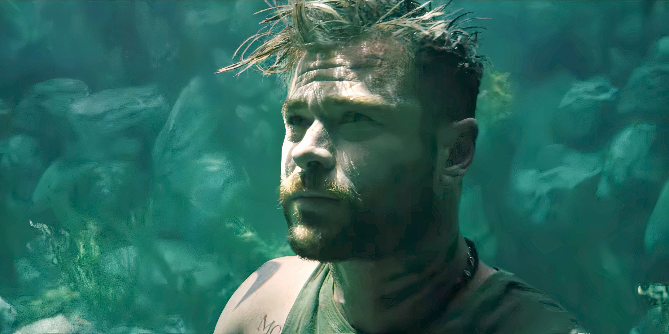 Chris Hemsworth holding his breath underwater in Extraction