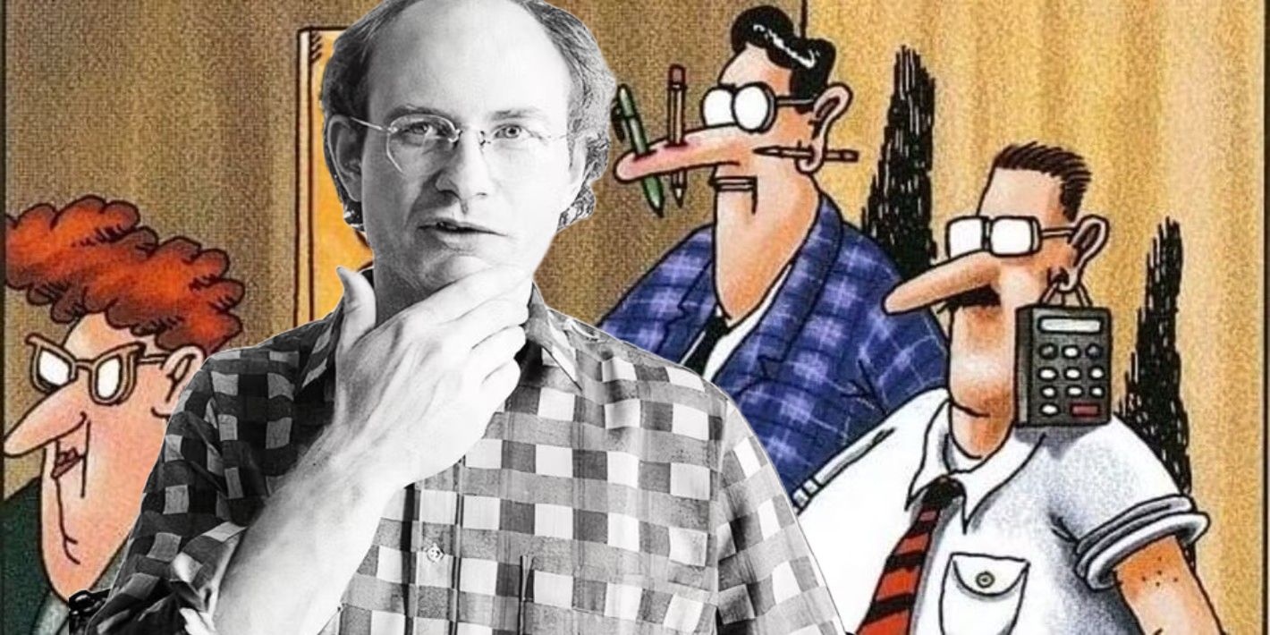 Gary Larson (black/white, foreground) and the Far Side's