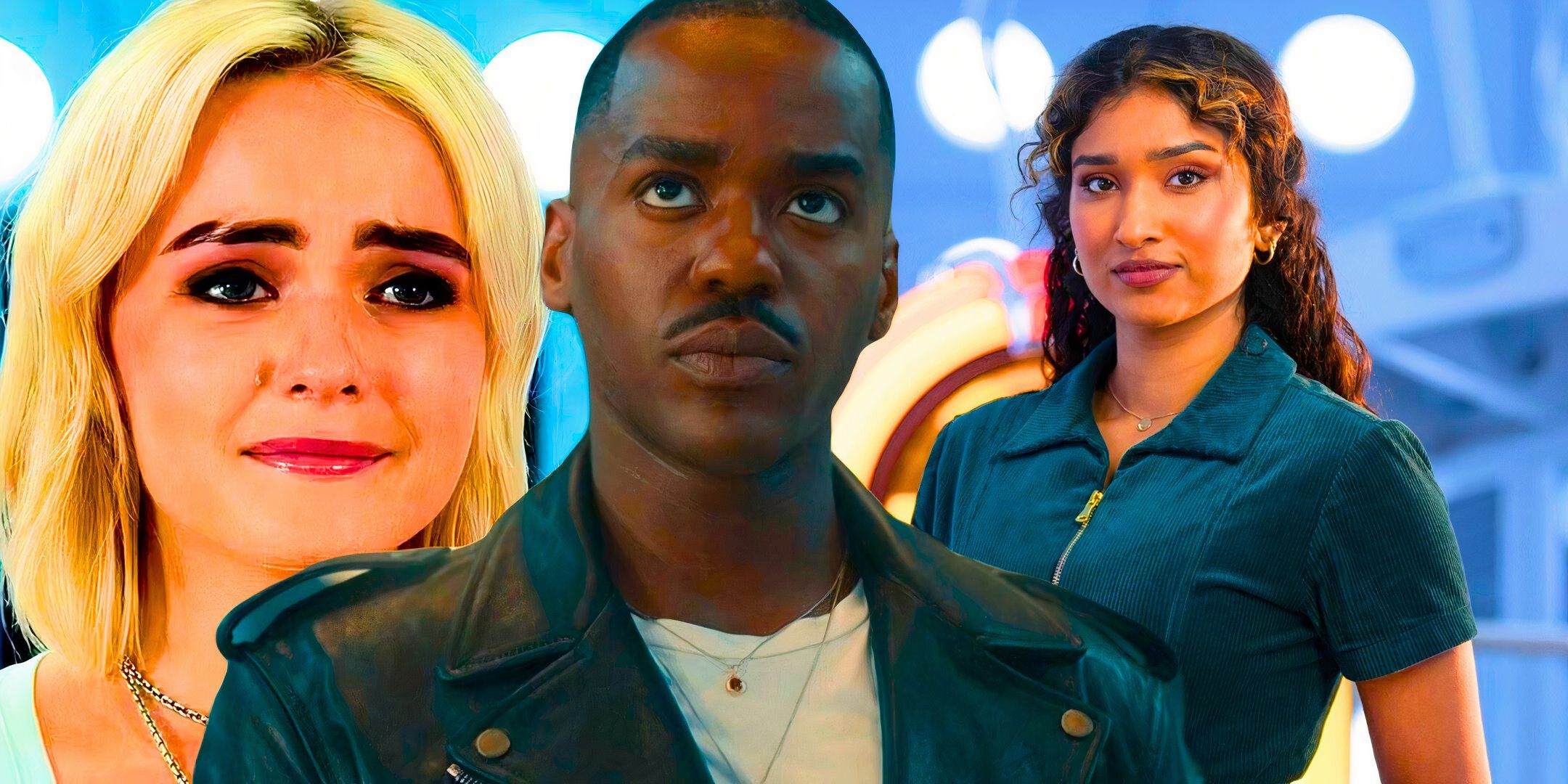 Custom Doctor Who image of Ncuti Gatwa as the Fifteenth Doctor, Millie Gibson as Ruby Sunday, and Varada Sethu as Belinda Chandra