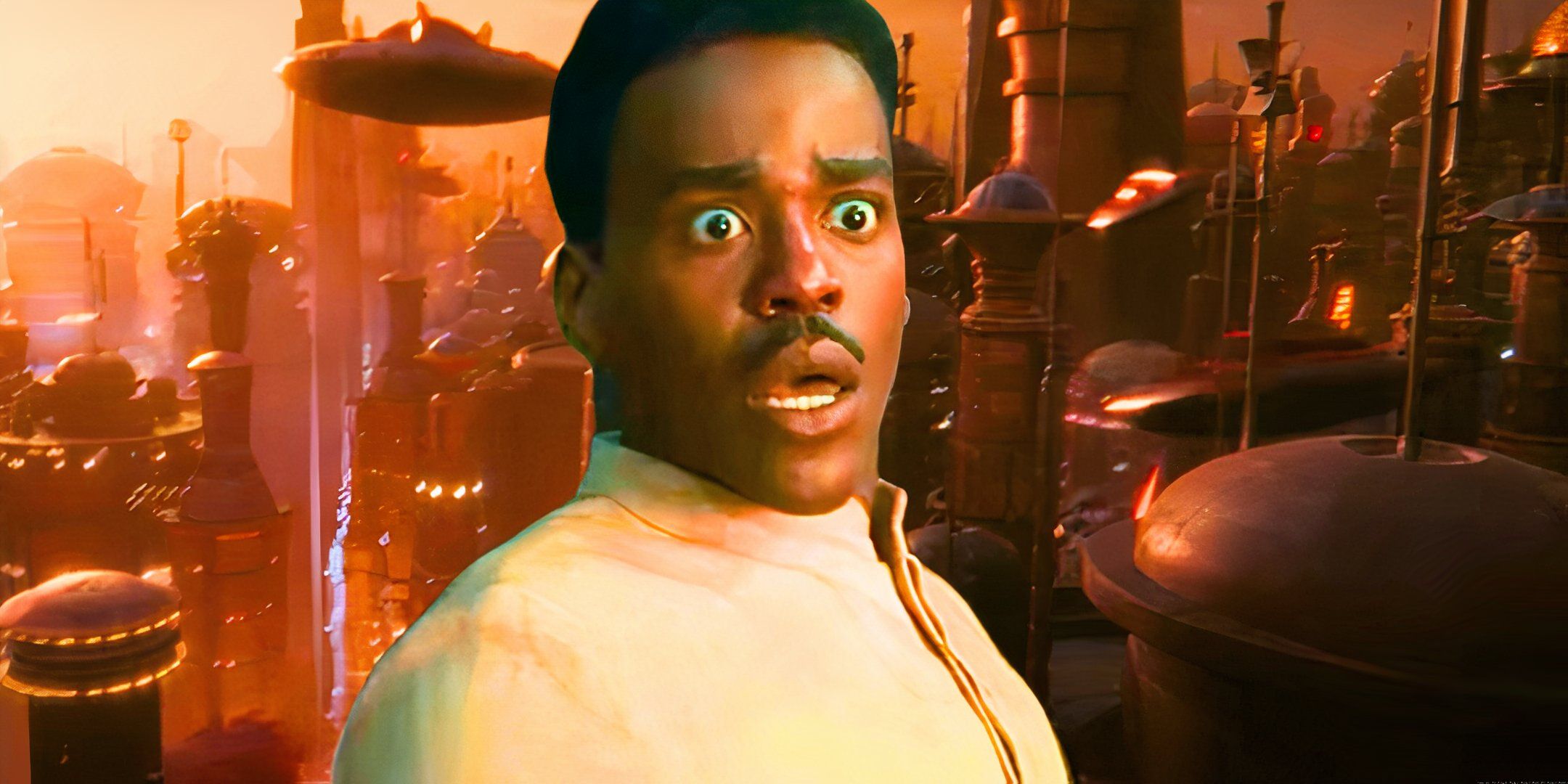 Custom Doctor Who image of Ncuti Gatwa looking shocked as the Fifteenth Doctor against a backdrop of an alien world