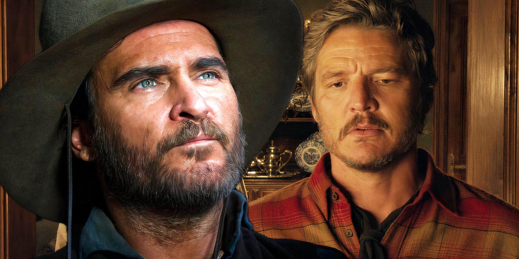 Eddington 2025 scene with Joaquin Phoenix and Pedro Pascal in confrontation