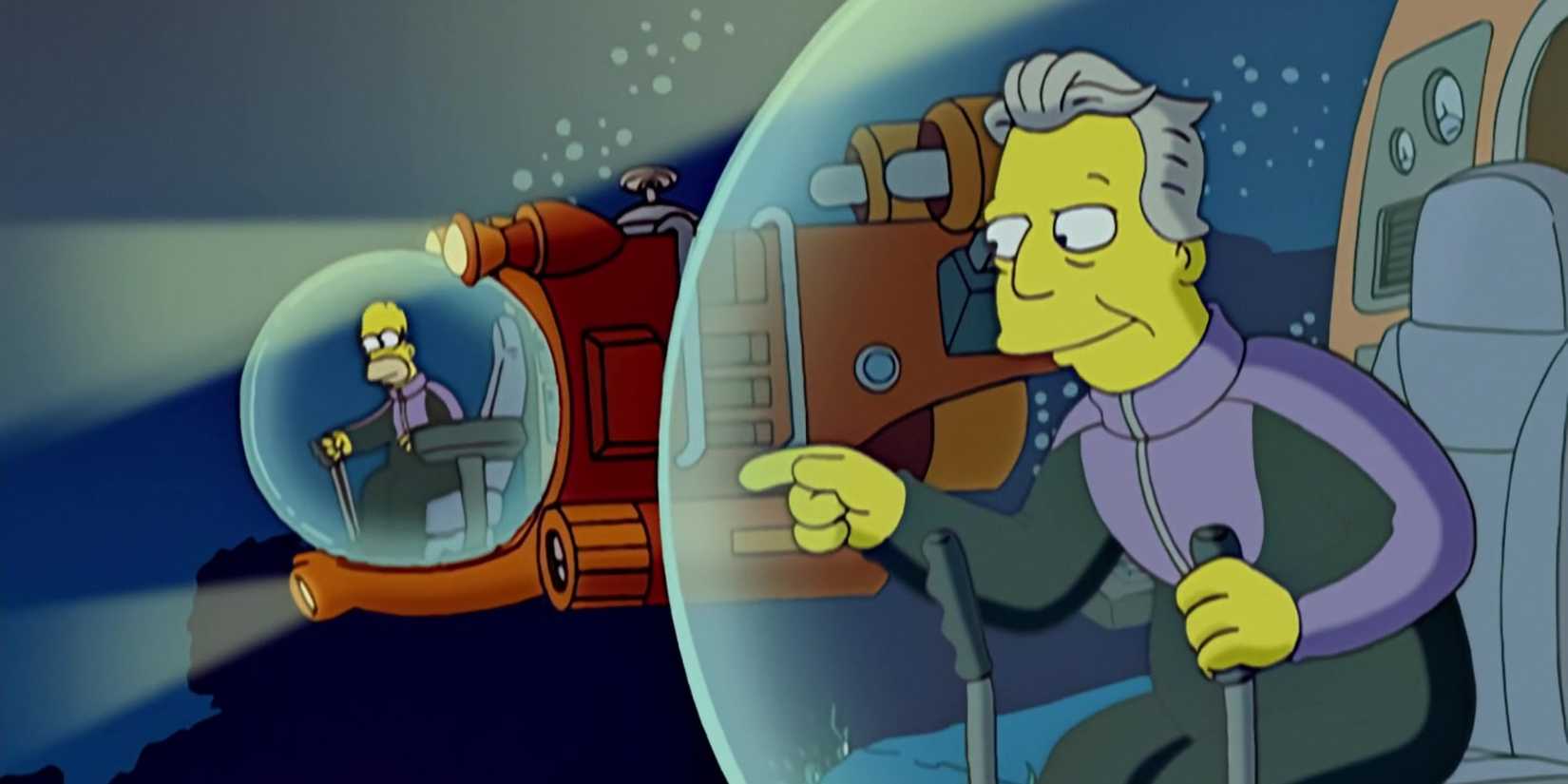 Mason Fairbanks and Homer Simpson in underwater submersibles