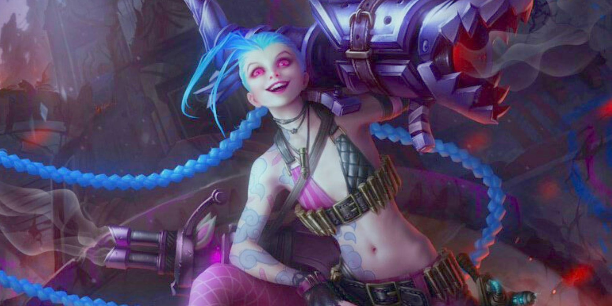 League of Legends Jinx posing with giant canon gun