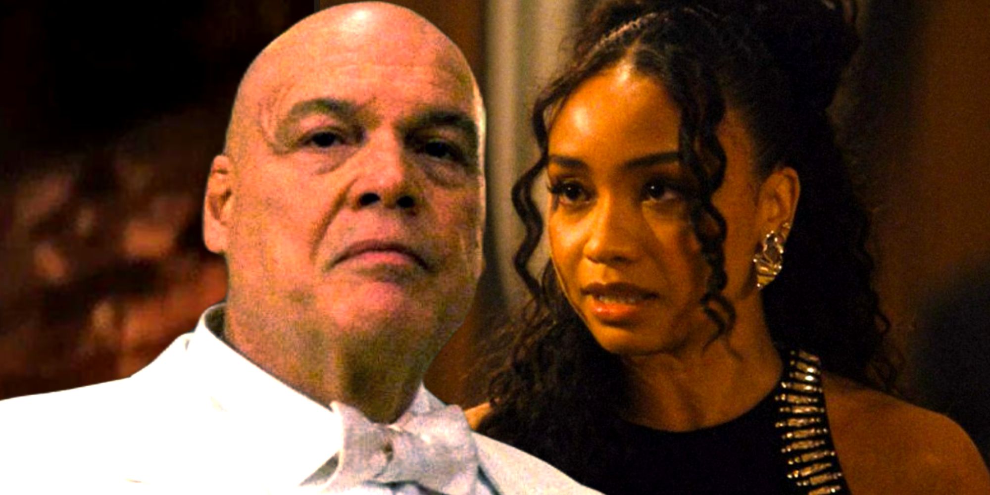 Vincent D&rsquo;Onofrio&rsquo;s Mayor Wilson Fisk exchanges looks with BB Urich in Daredevil Born Again episode 8