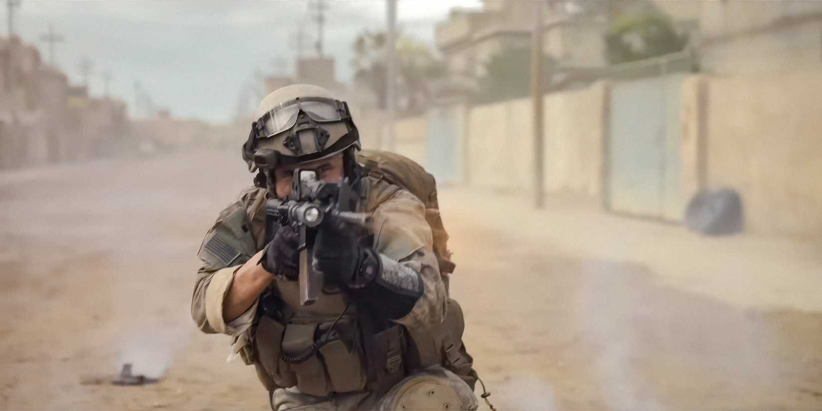 A soldier aiming a rifle down a street in Warfare