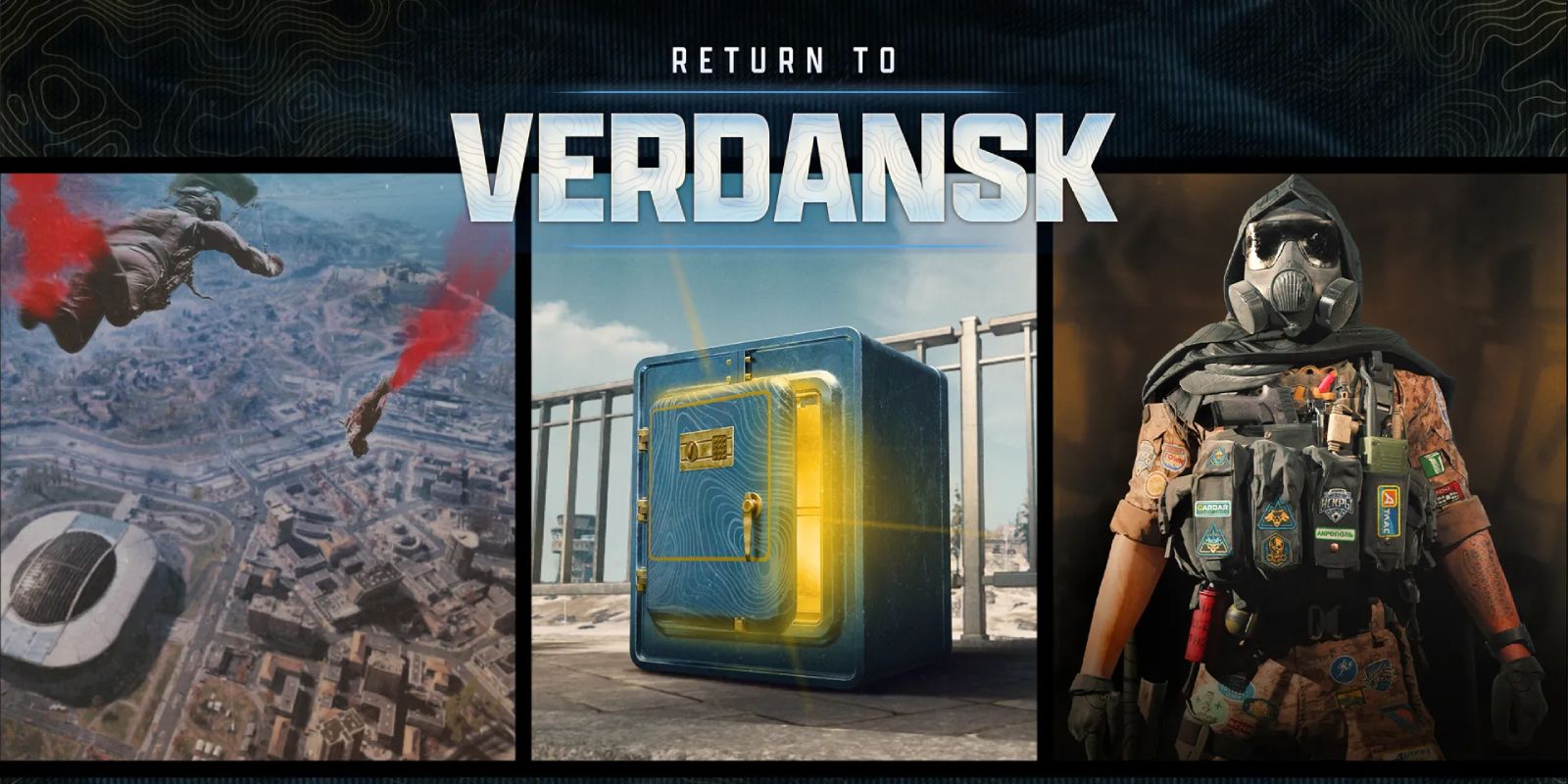 A teaser image of the Return to Verdansk Warzone event with a vault slightly open