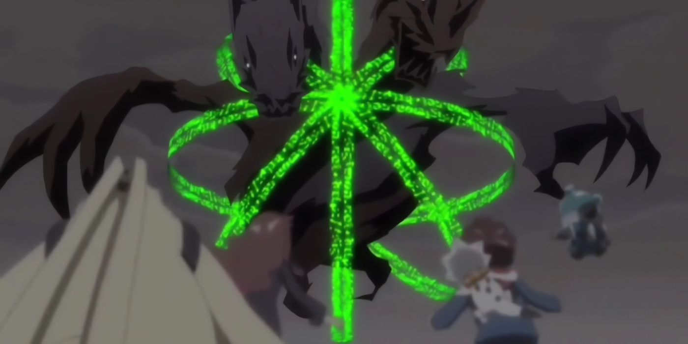 ZeedMilleniumon appears in front of the Ghost Game cast.