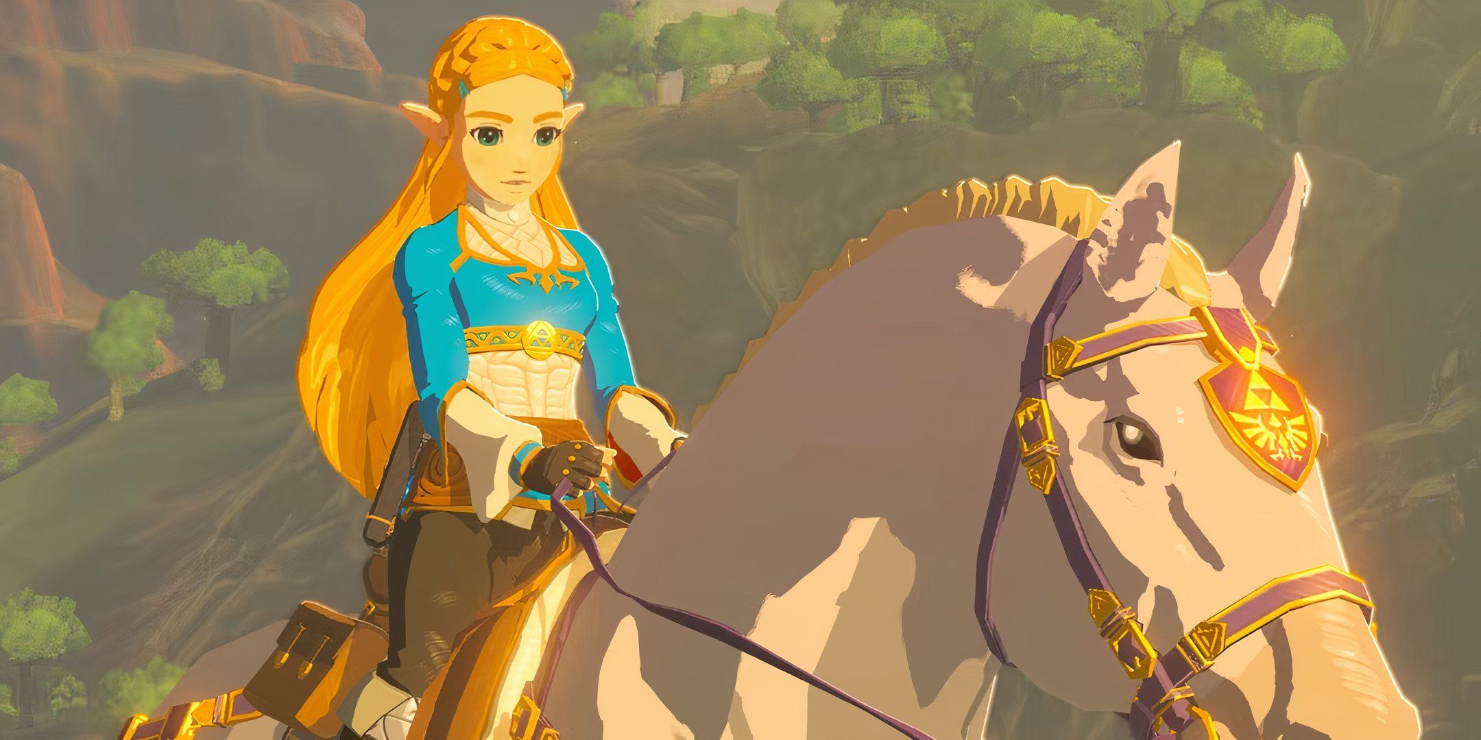 Zelda on a horse in Breath of the Wild.