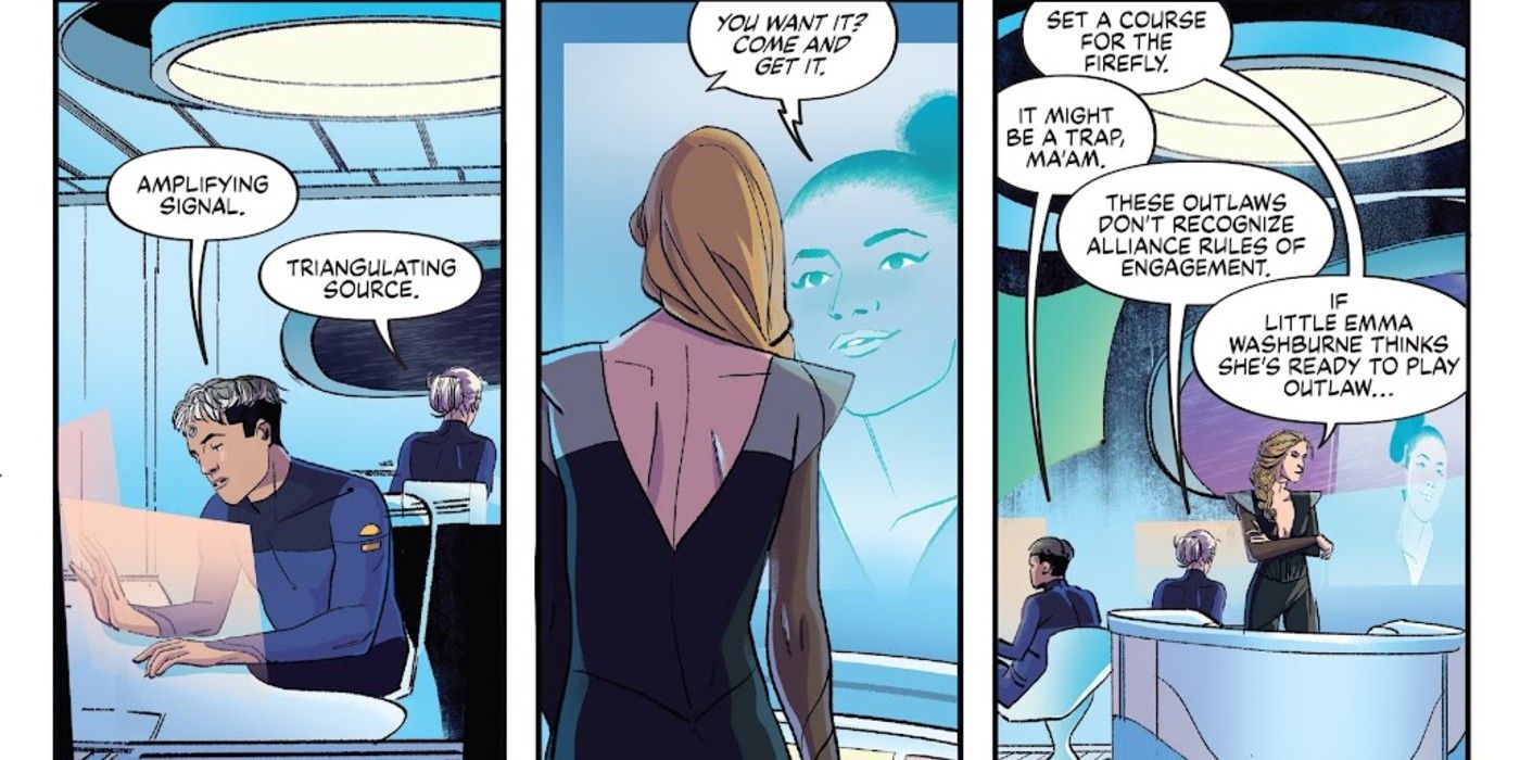 Zoe&rsquo;s daughter Emma Washburne threatens the Blue Sun Corporation in Firefly Brand New Verse #6