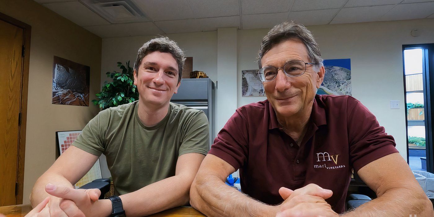 Alex Lagina and Marty Lagina on The Curse of Oak Island sitting side by side 