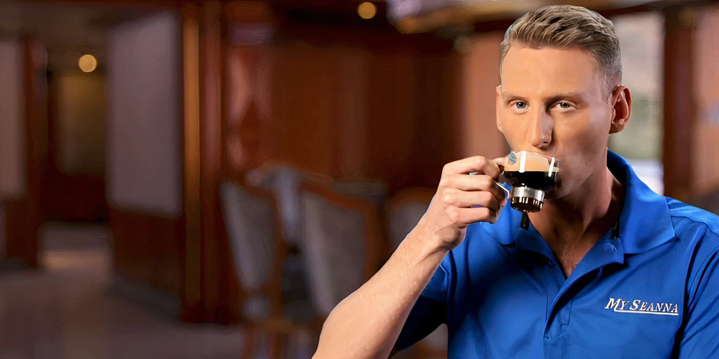Below Deck's Fraser Olender sipping a cup of espresso