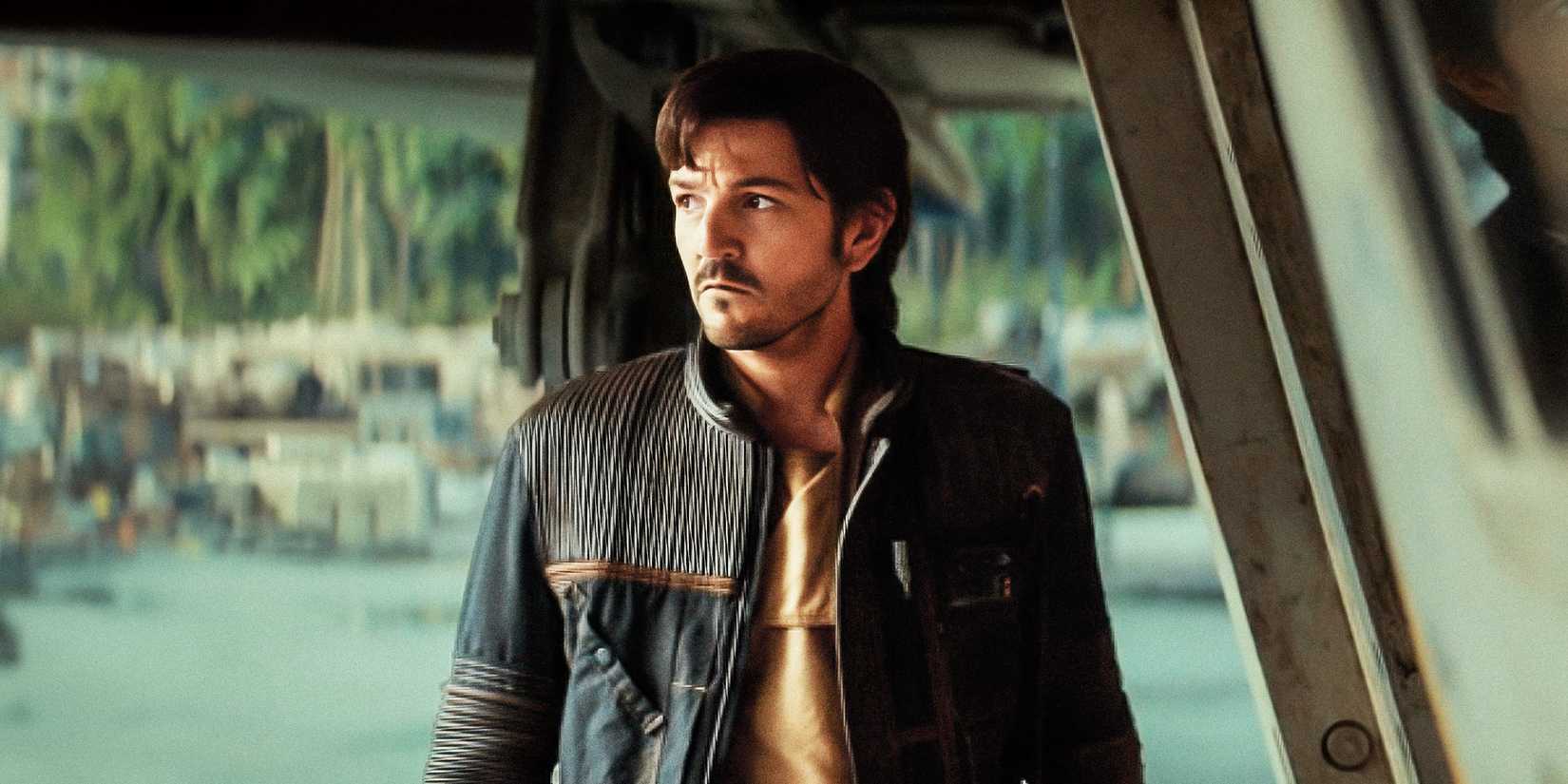 Cassian Andor stands outside his ship on Yavin 4 in the Andor series finale.