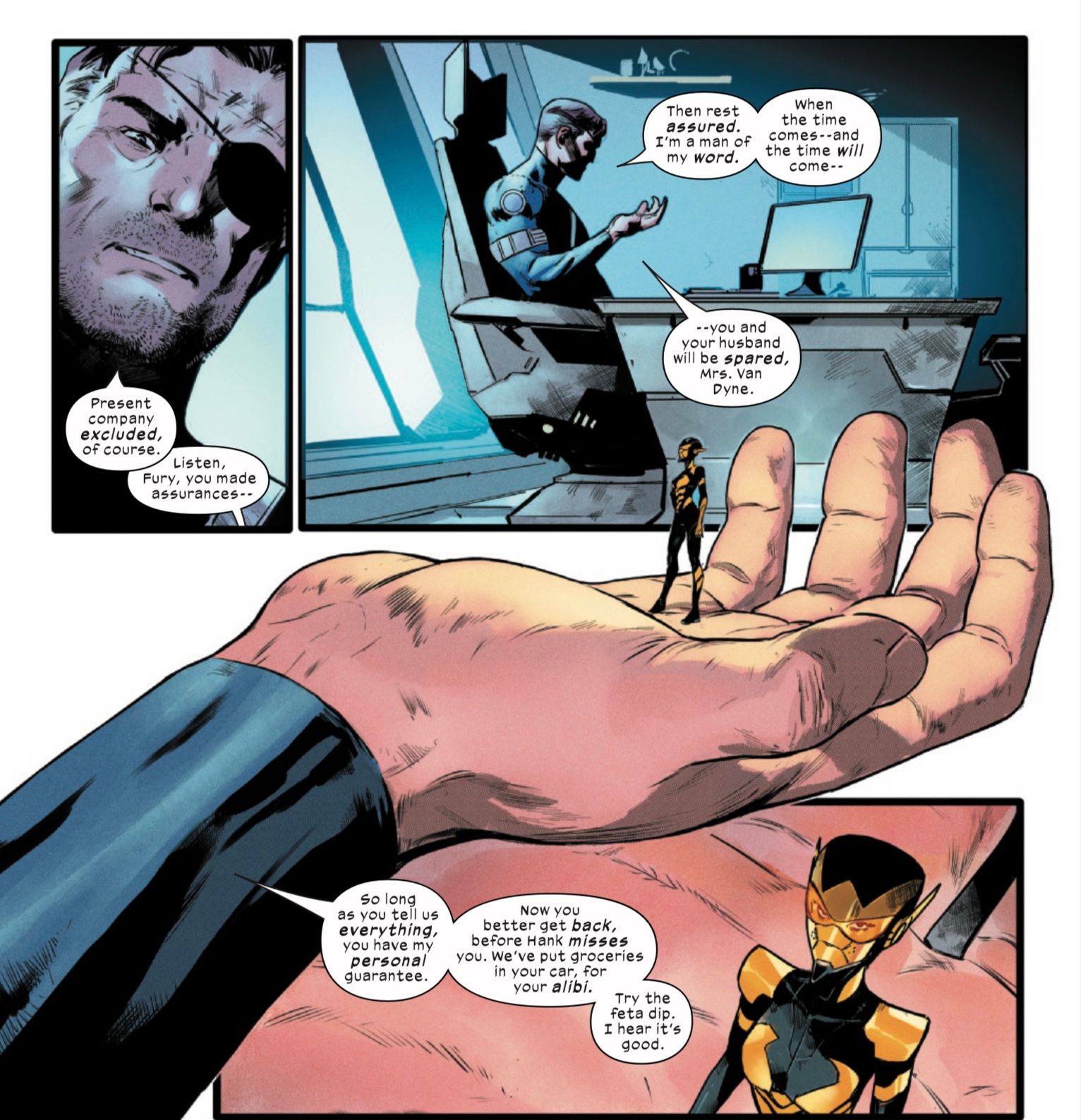 Ultimates #12 by Camp and Frigeri - Wasp is revealed to be a Maker spy with Nick Fury