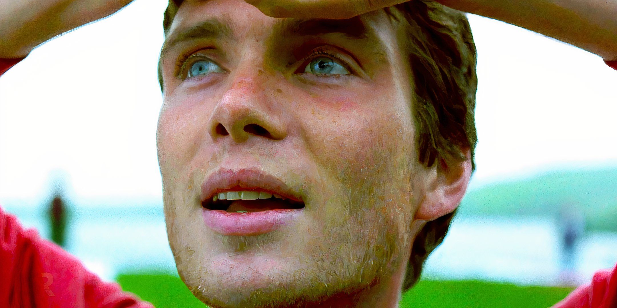 Cillian Murphy as Jim looking relieved in 28 Days Later.