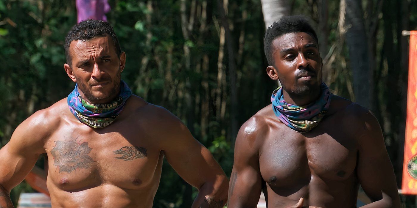 Survivor's Joe Hunter and Kyle Fraser standing shirtless side by side