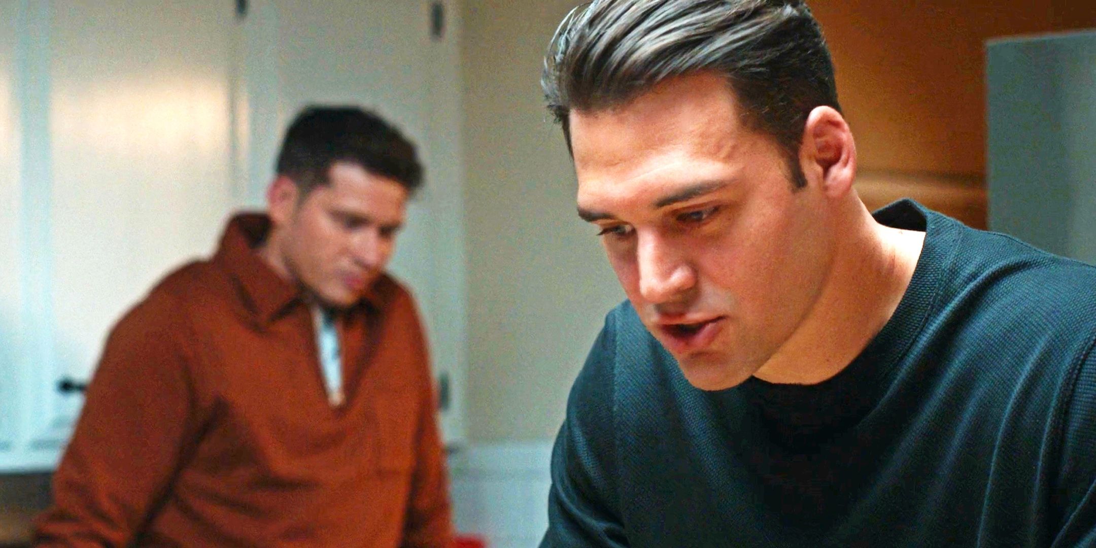 Oliver Stark as Evan Buckley and Ryan Guzman as Eddie Diaz in 9-1-1 season 8, episode 17.