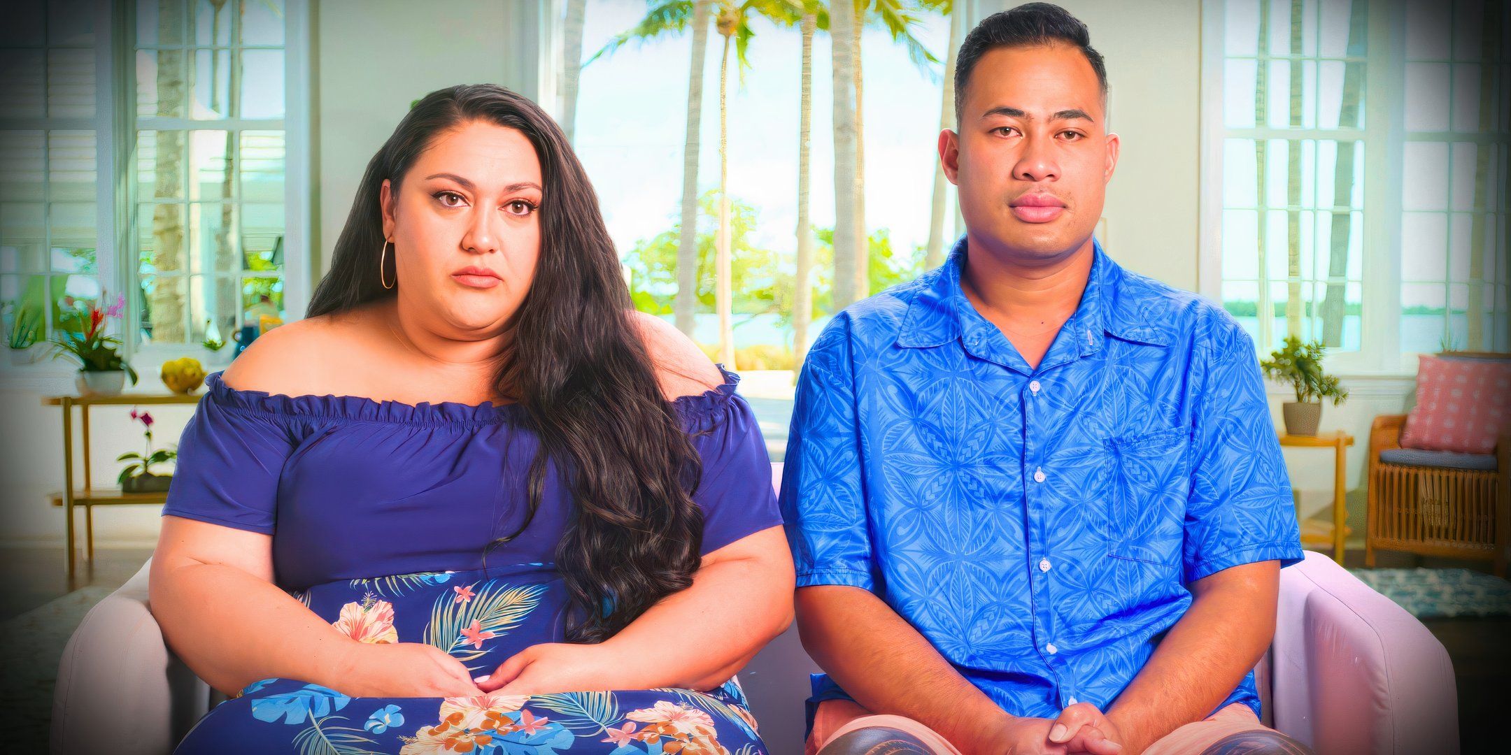 90 Day Fiancé Asuelu Pulaa Kalani Faagata sitting next to each other for confessional