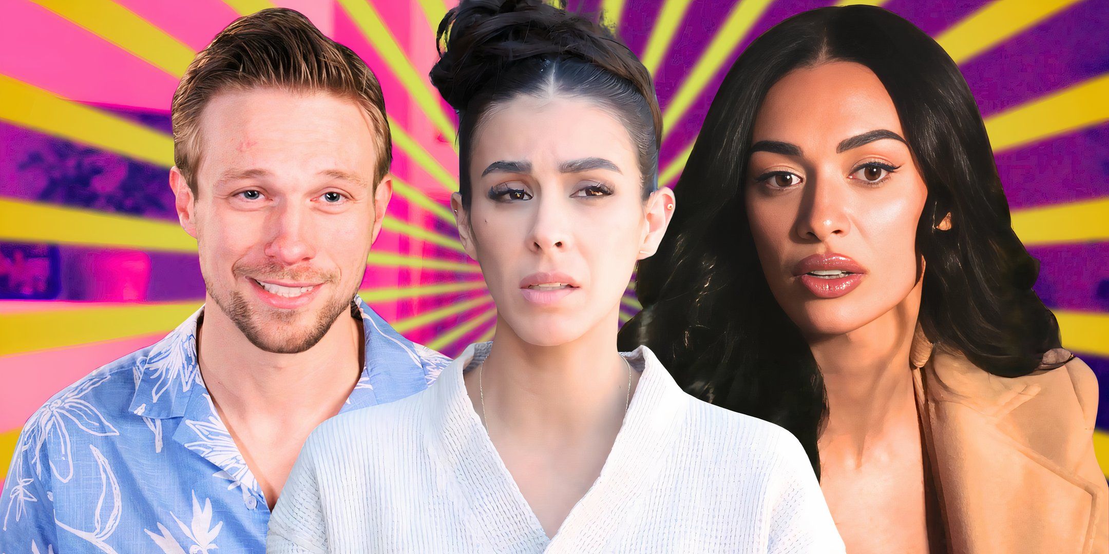 90 Day Fiancé Matt smiling and Amani Jlassi and Any Aguirre looking worried
