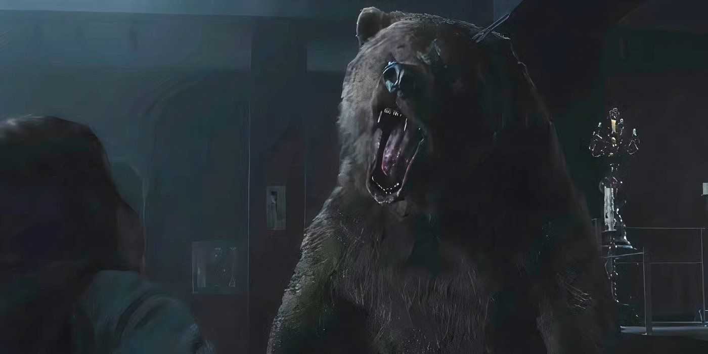 A bear roaring in front of Maggie in The Walking Dead Dead City.