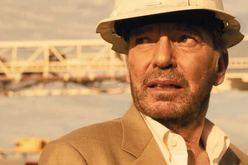A close up of Tommy Norris in a hard hat in Landman