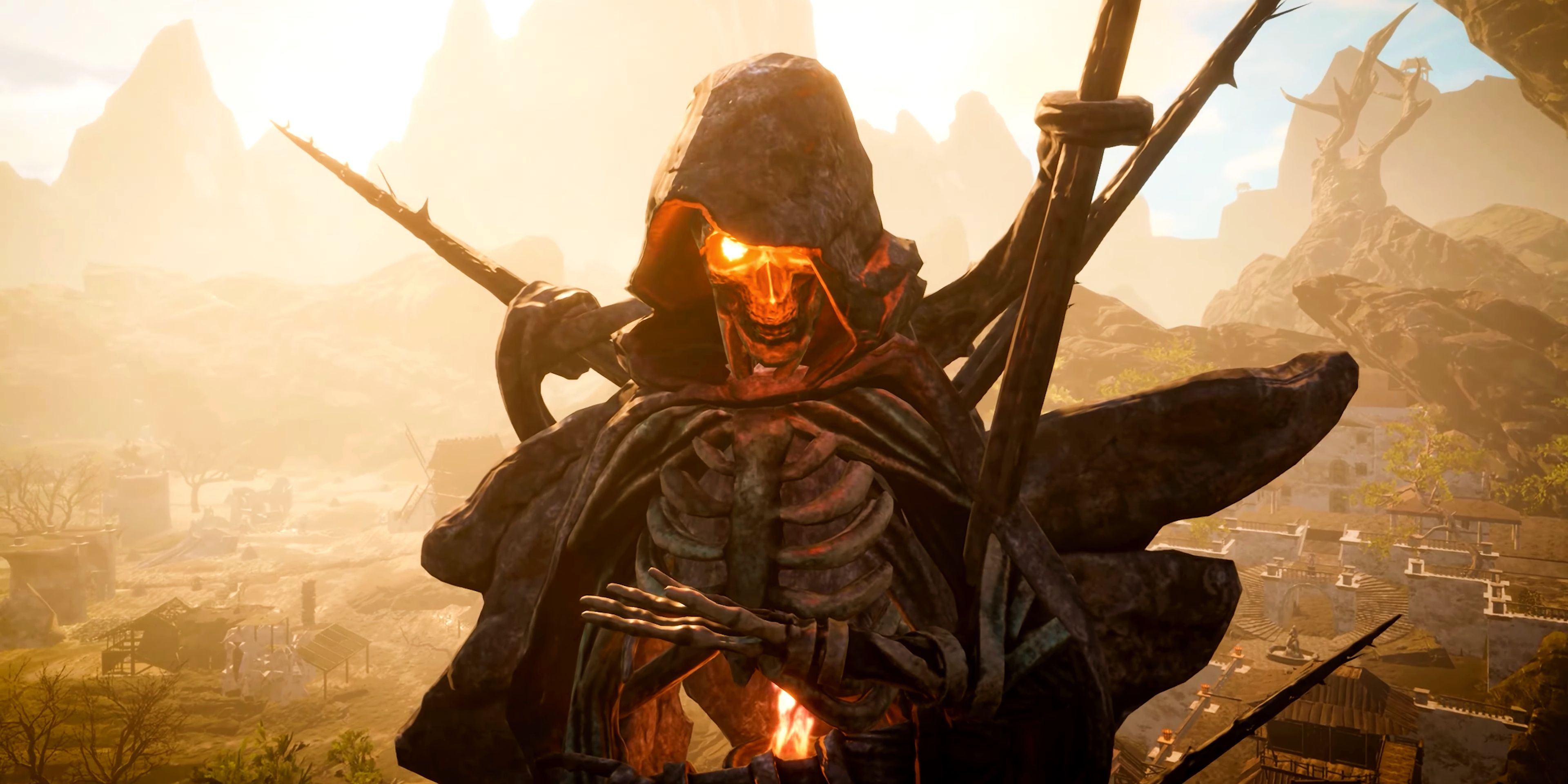 A living skeleton in a cloak in Tainted Grail The Fall of Avalon.