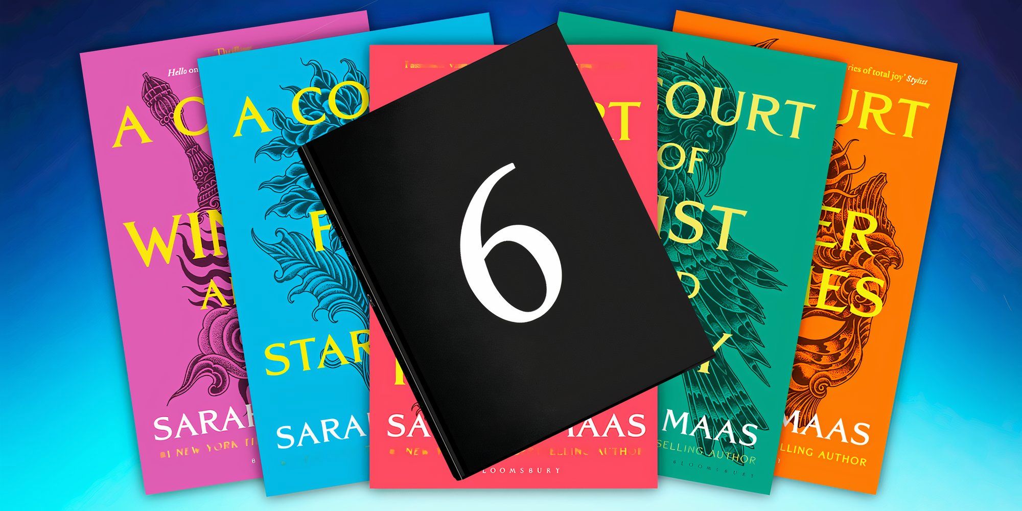 ACOTAR books and a book with a 6 on it