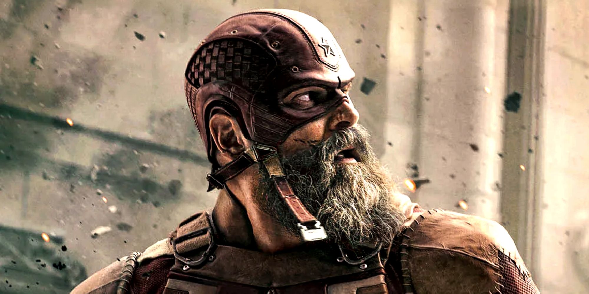Alexei Shostakov a.k.a. Red Guardian looks up in the Thunderbolts character poster