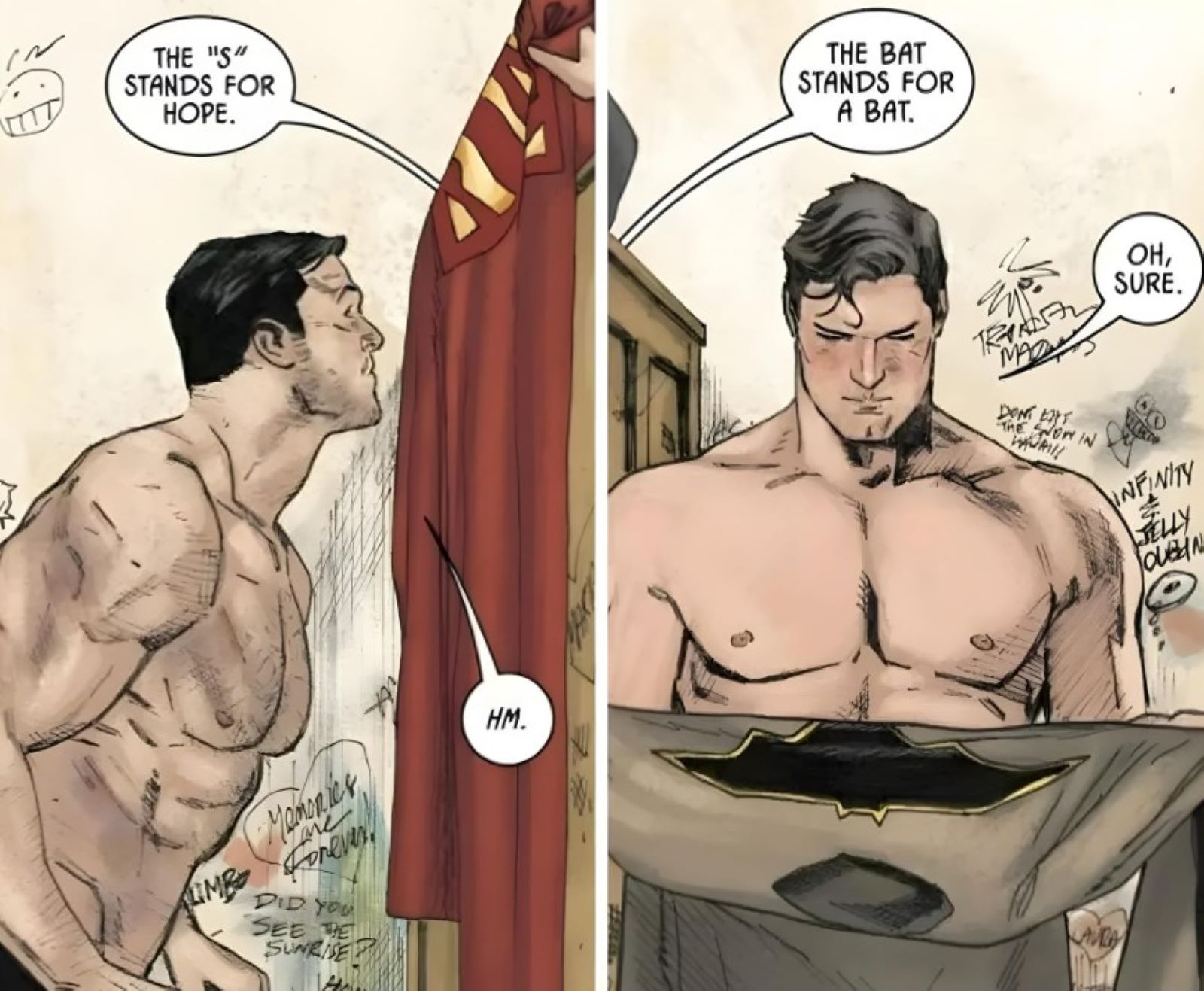 BAtman #37 Clark and Bruce changing clothes