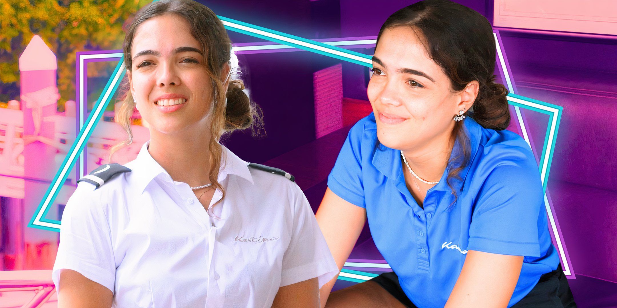 below deck down under star marina marcondes de barros in montage with two happy poses and colorful background