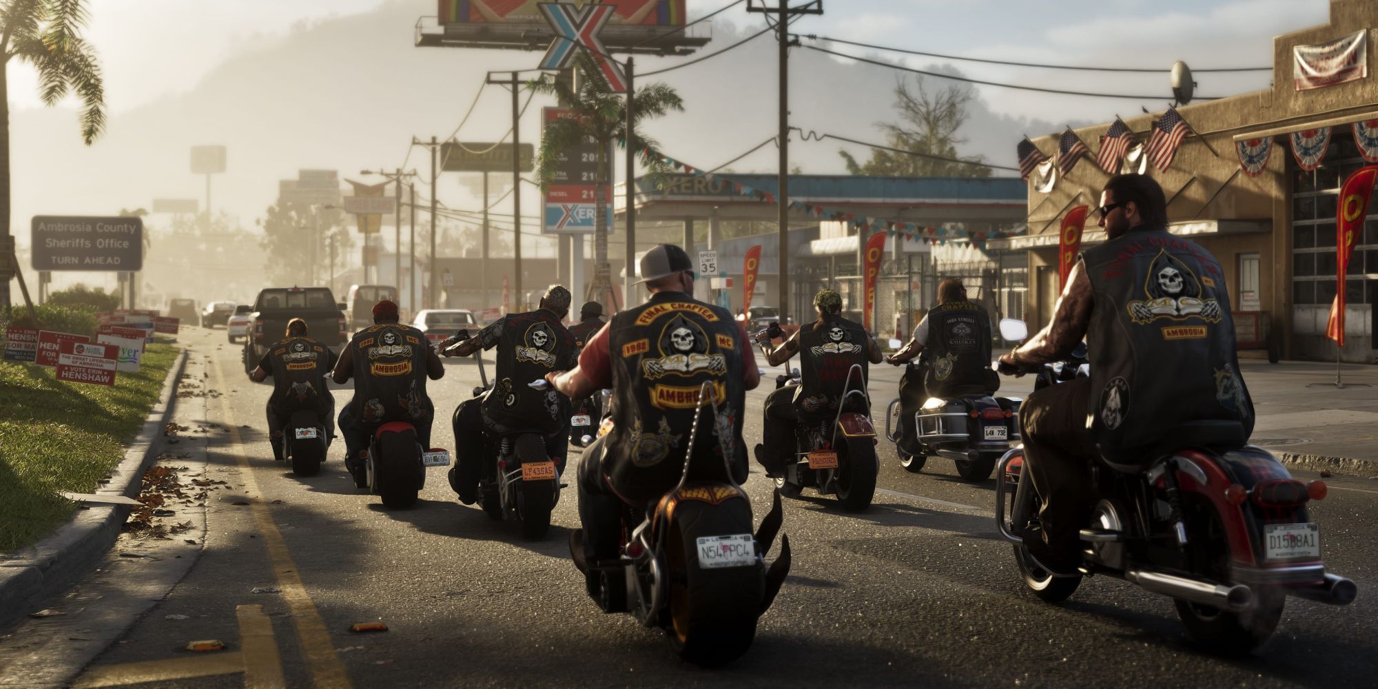 Biker gang vicino a una stazione di servizio in GTA 6