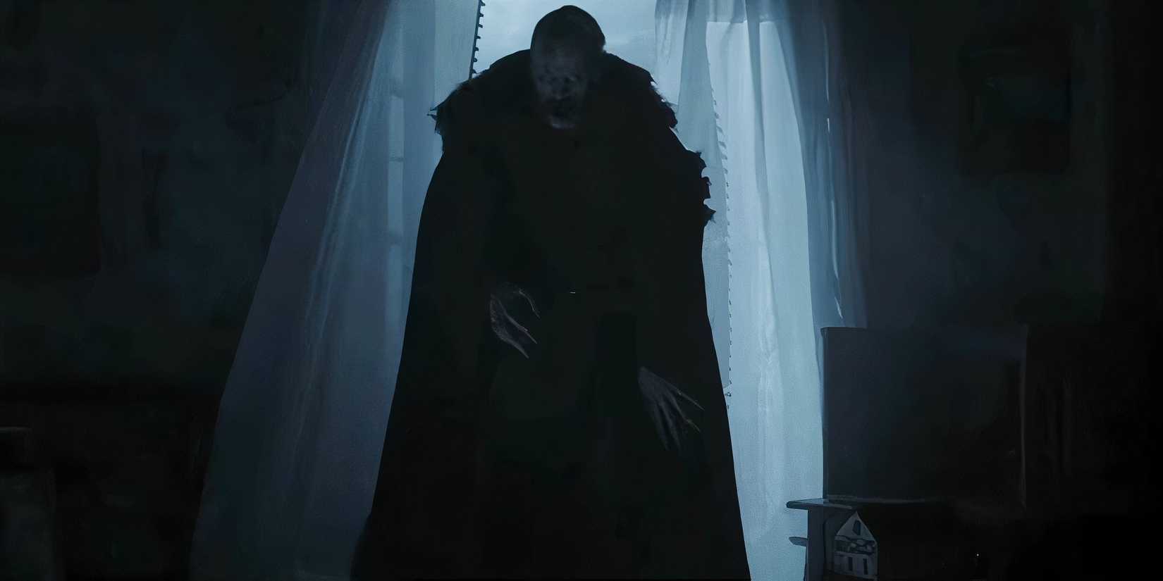 Bill Skarsgård as Count Orlok kills Anna and her children in Nosferatu