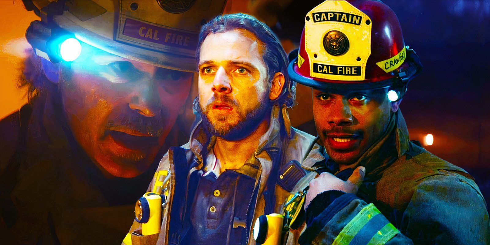 Billy Burke as Vince Leone, Max Thieriot as Bode Leone and Jordan Calloway as Jake Crawford in Fire Country season 3, episode 20