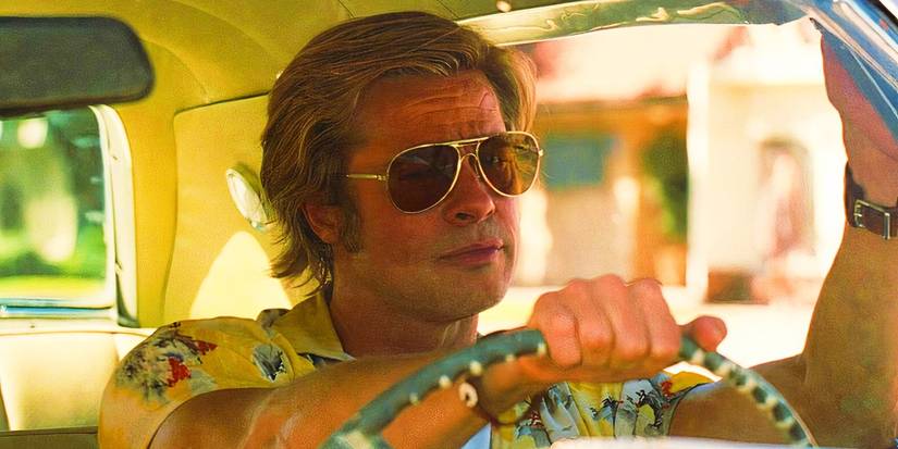 Brad Pitt as Cliff Booth driving in Once Upon a Time in Hollywood