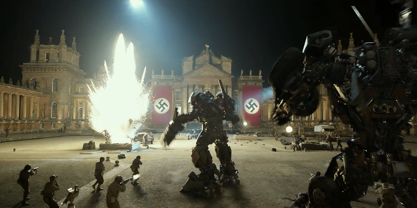 Bumblebee fighting Nazis in World War 2 in Transformers: The Last Knight
