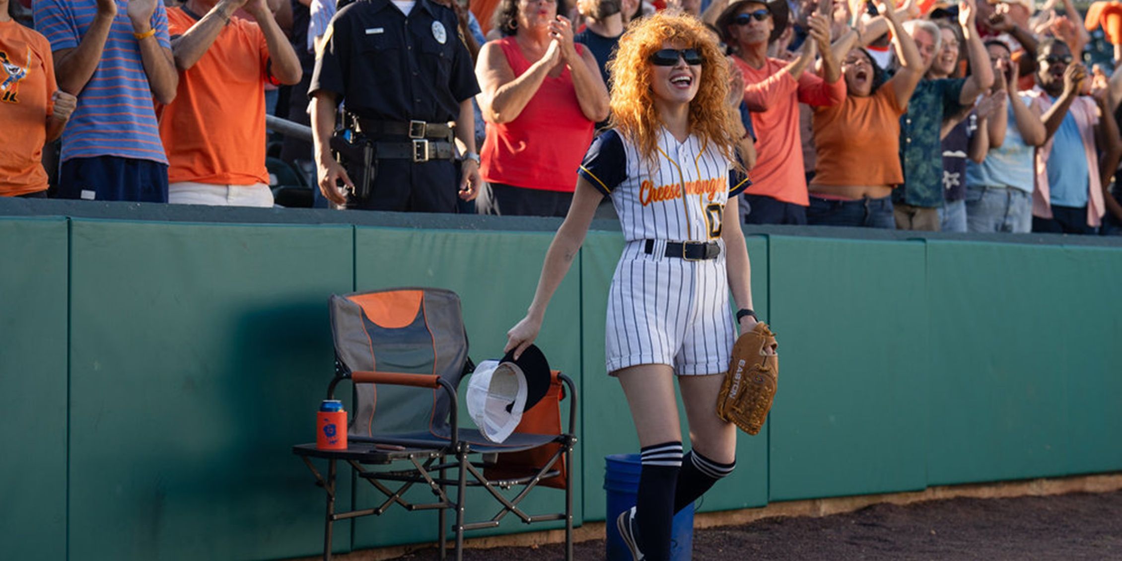 Charlie on a baseball field in Poker Face season 2 episode 5