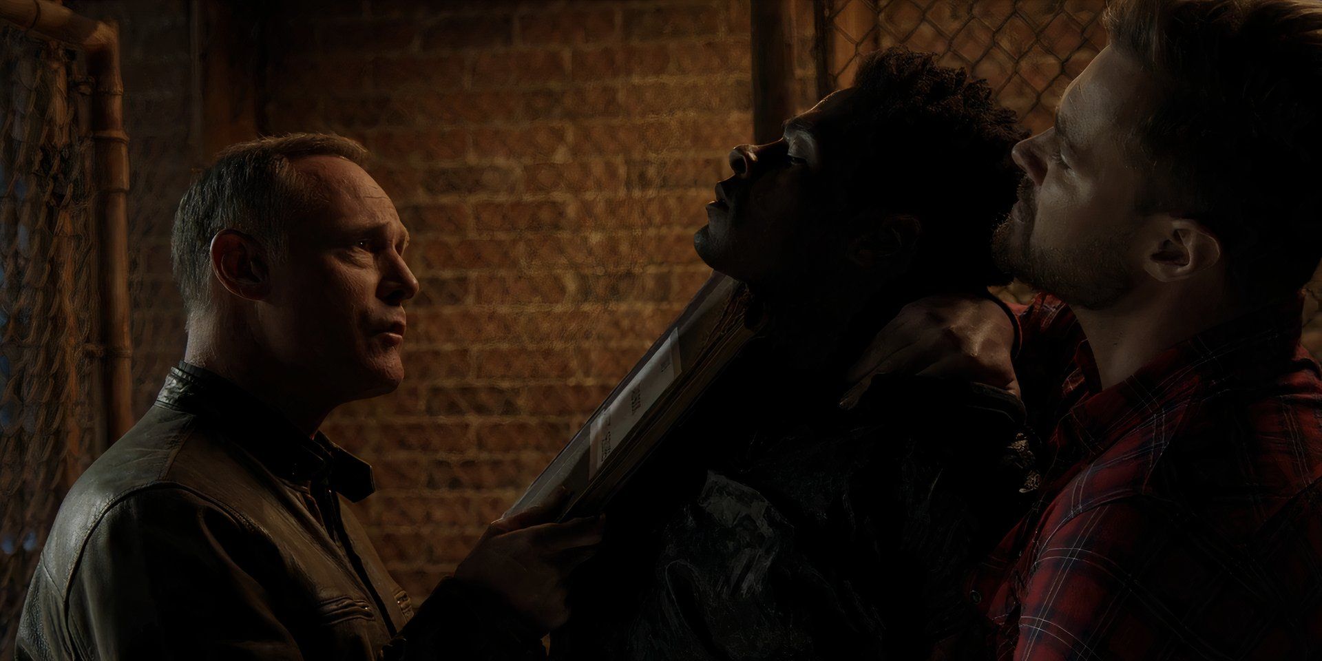 Jason Beghe as Hank Voight and Patrick Flueger beating and threatening a suspect in Chicago PD