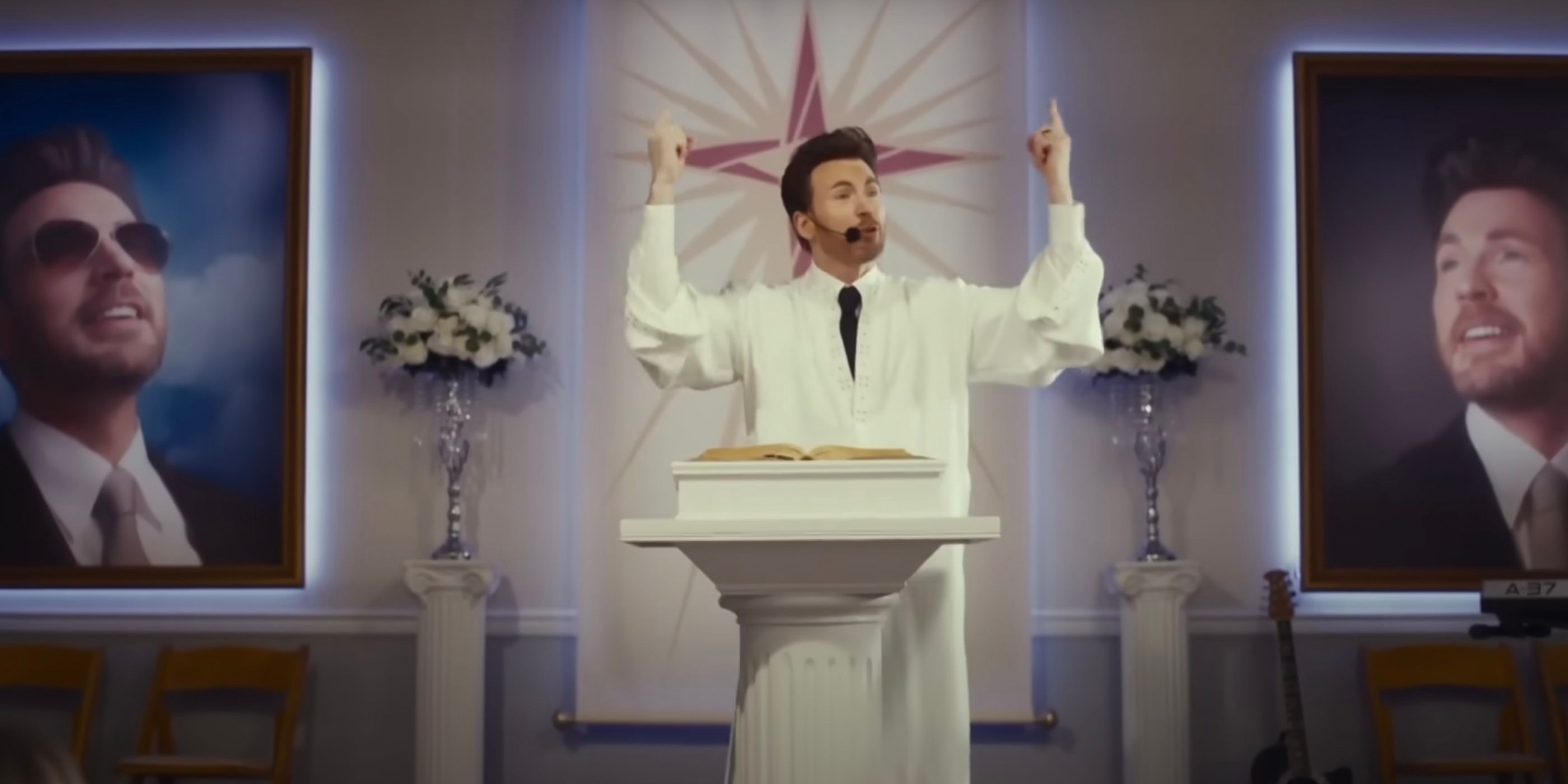 Chris Evans leading congregation in Honey Don't