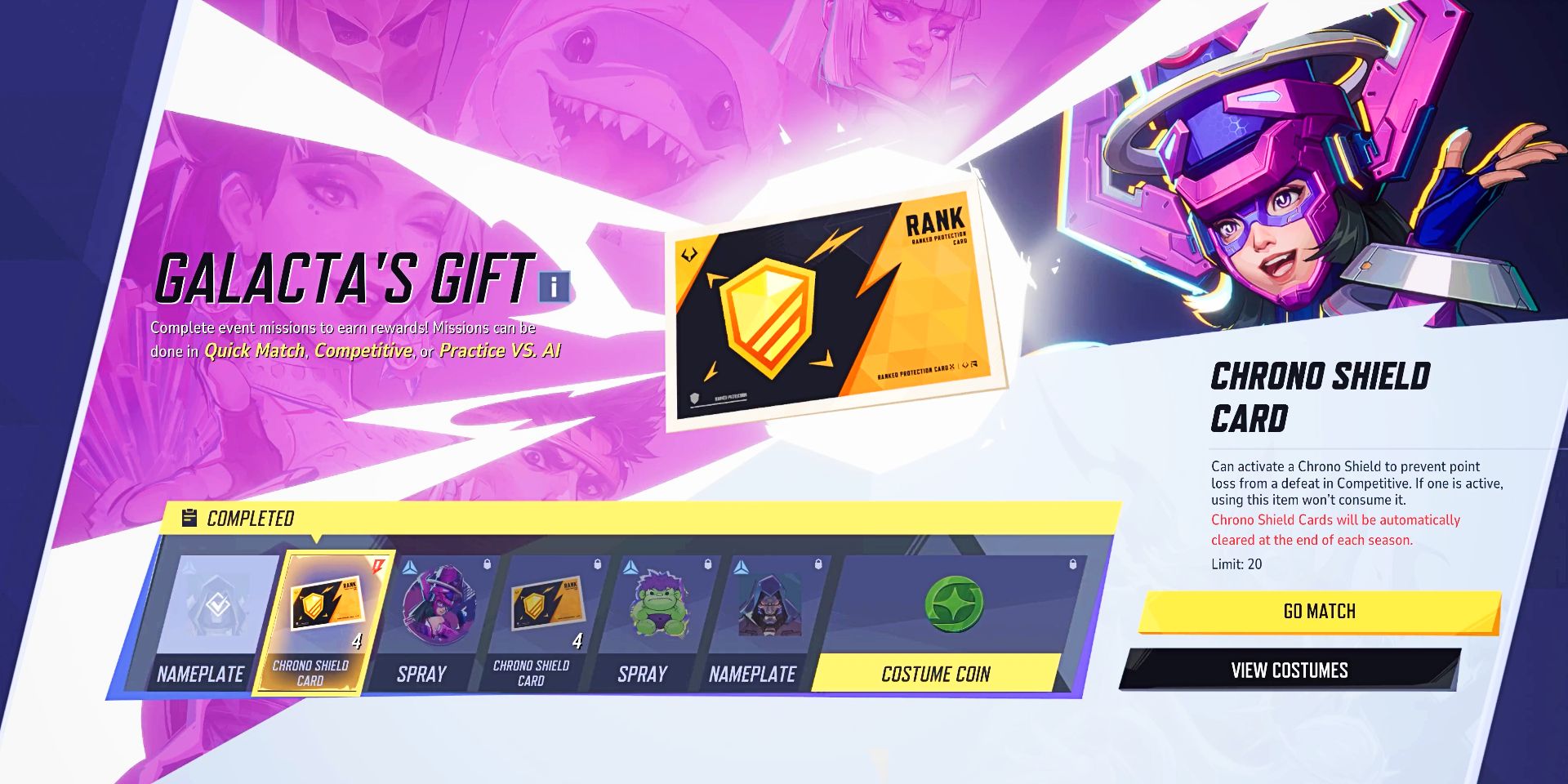 Chrono Shield Cards come appaiono nella schermata dei premi di Marvel Rivals