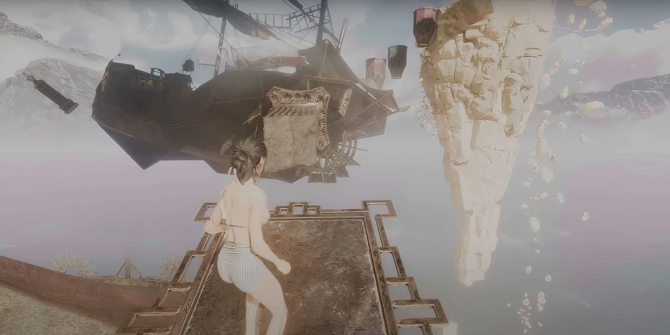 Clair obscur ascension tower Lune in swimsuit about to jump