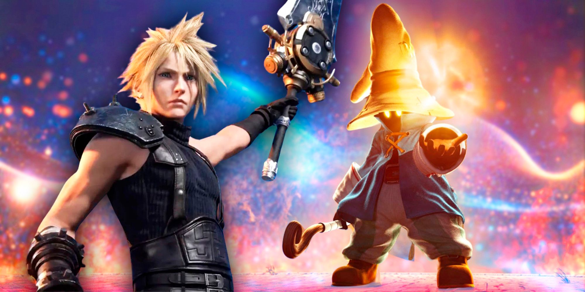 Cloud from FF7 next to Vivi from FF9