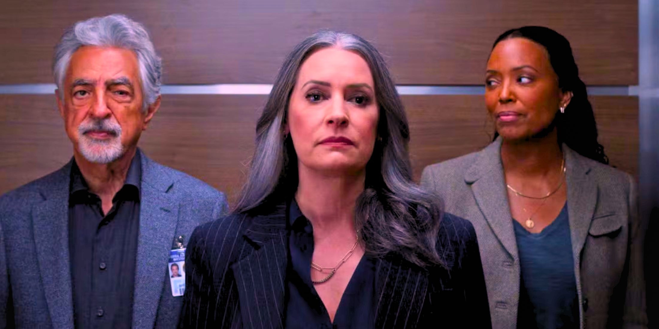 Rossi, Prentiss, and Lewis in the elevator in Criminal Minds Evolution