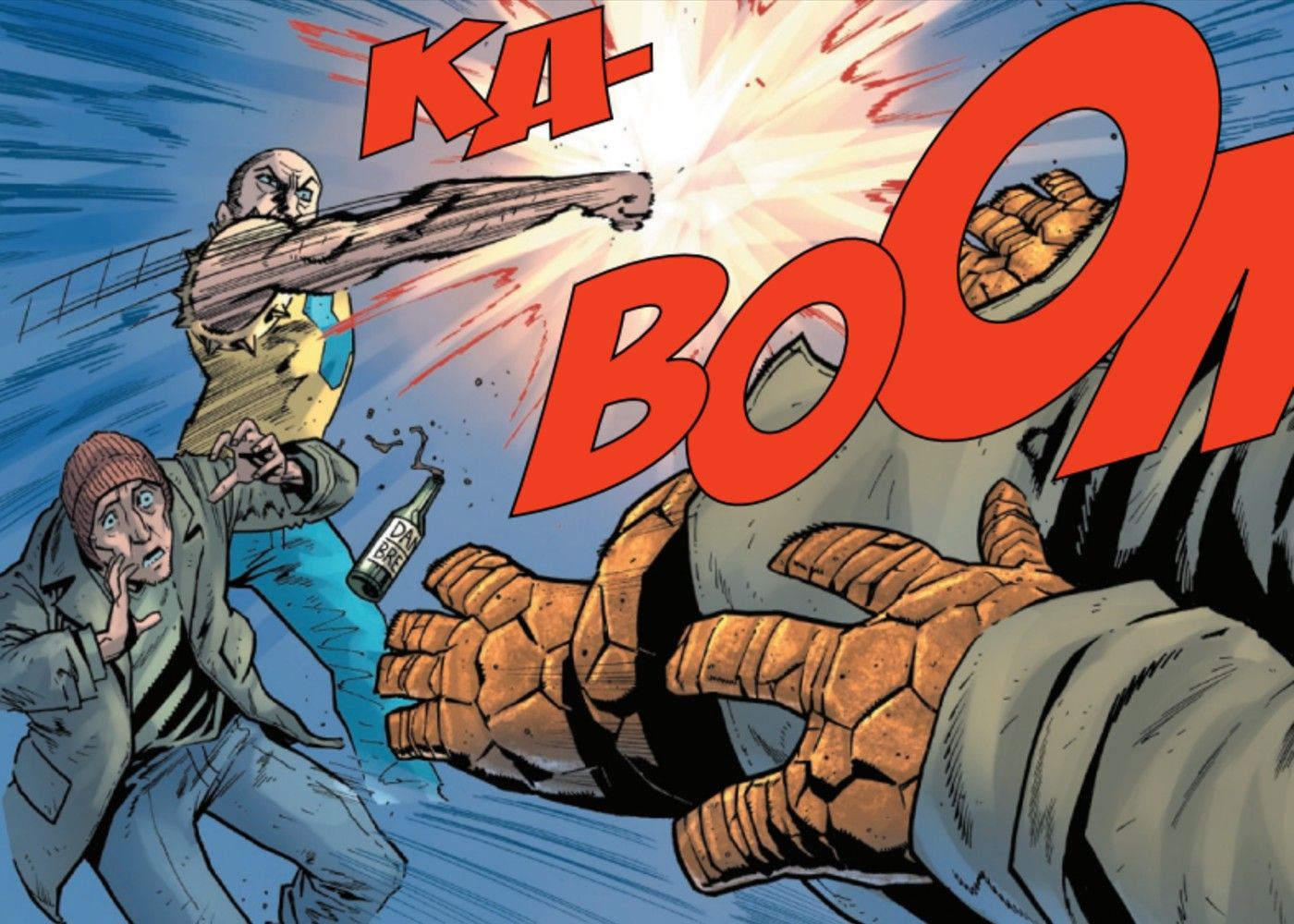Daredevil villain Melvin Potter the Gladiator punches out The Thing of the Fantastic Four