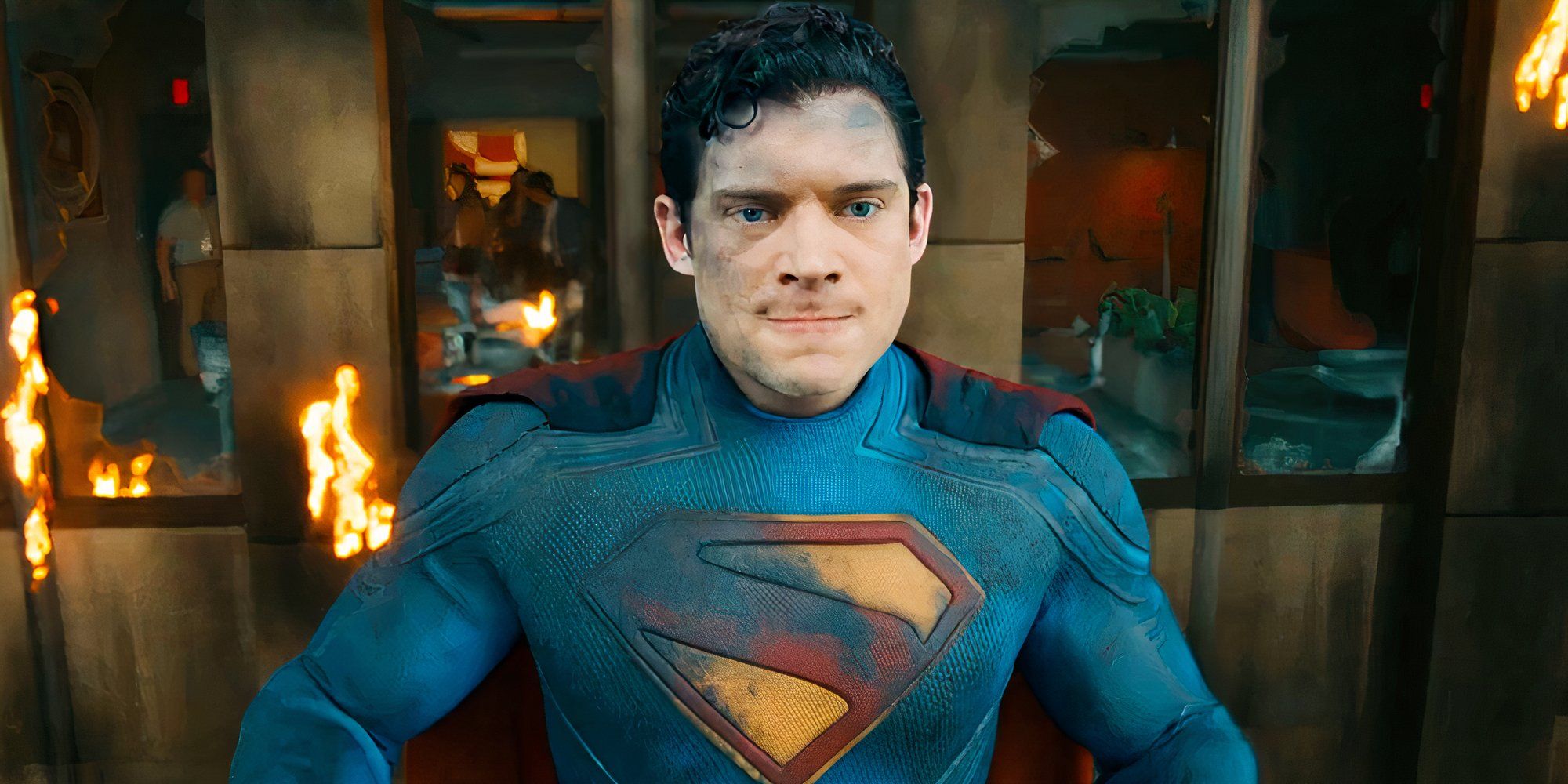 David Corenswet's Superman in battle with a serious expression