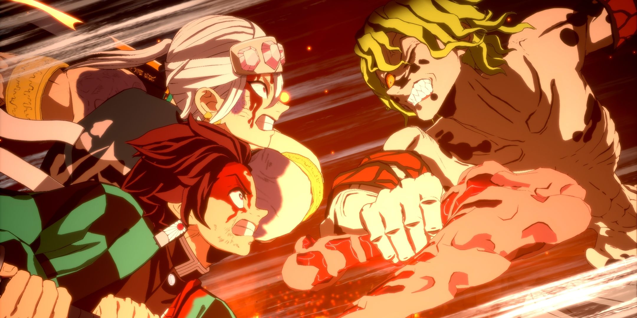 Demon Slayer's Tanjiro and Tengen fight against Gyutaro.