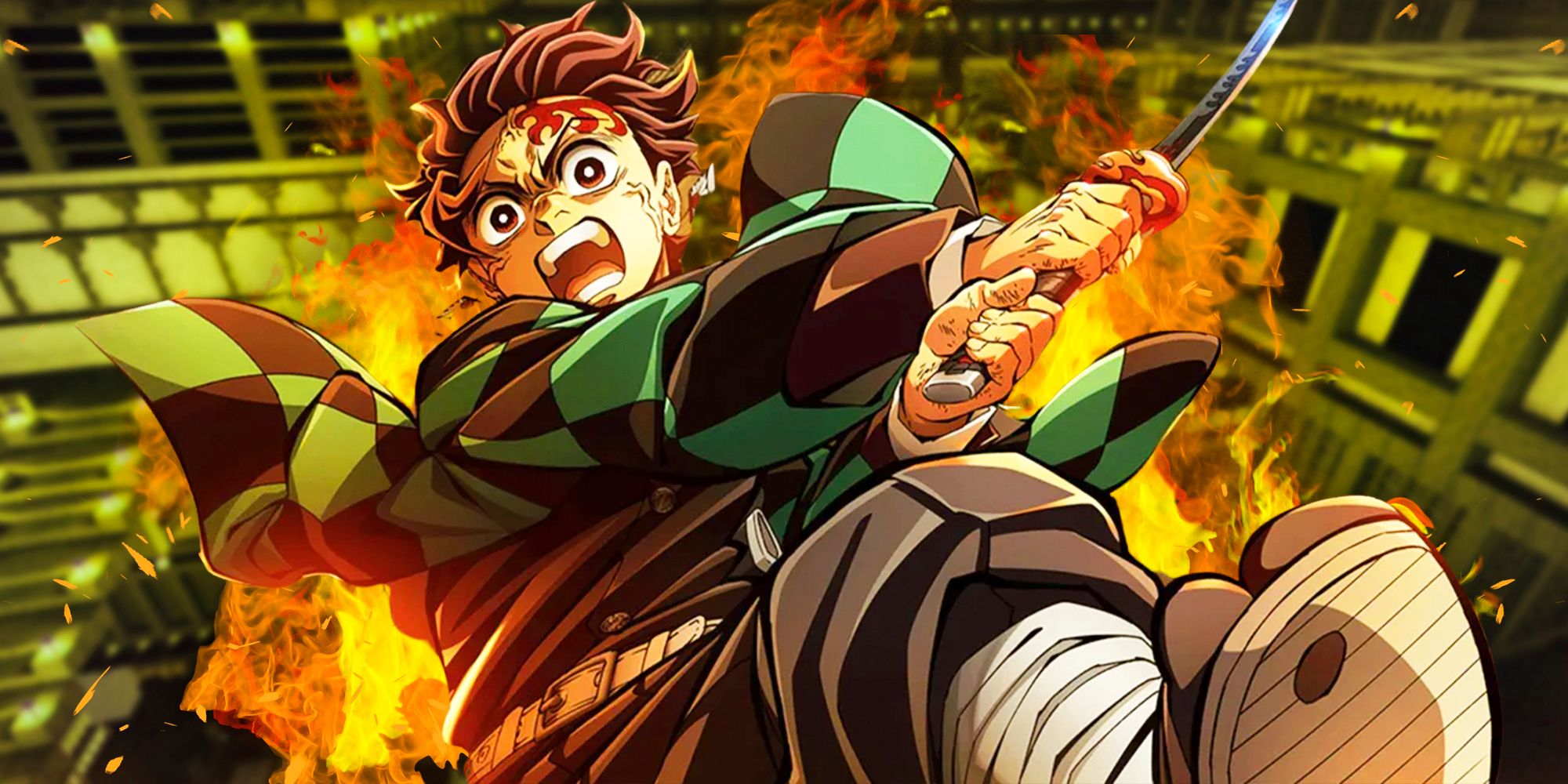 Demon Slayer - Tanjiro with the infinity castle in the background