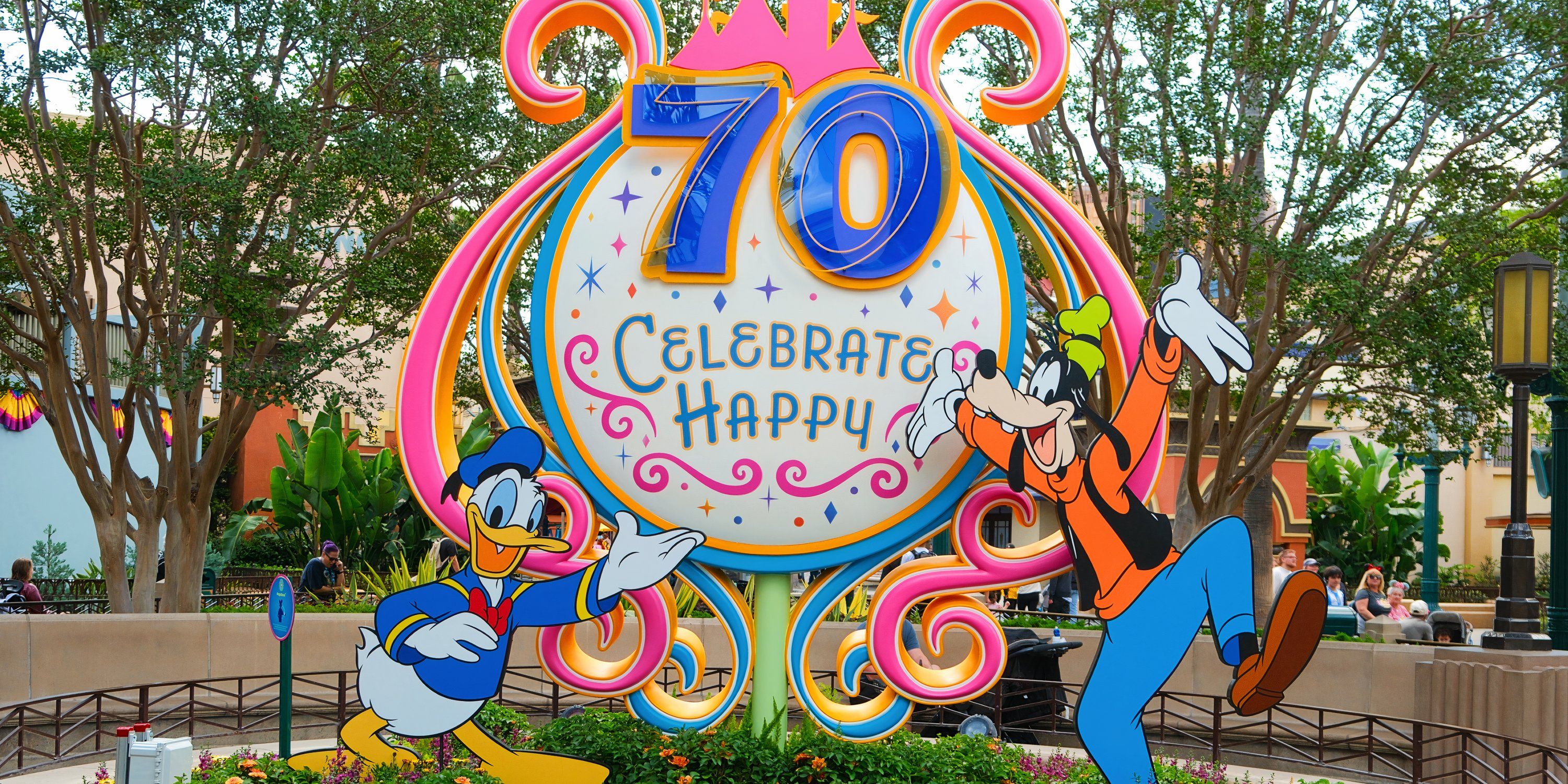 Disneyland's 70th Anniversary Celebrate Happy Decor with Donald Duck and Goofy